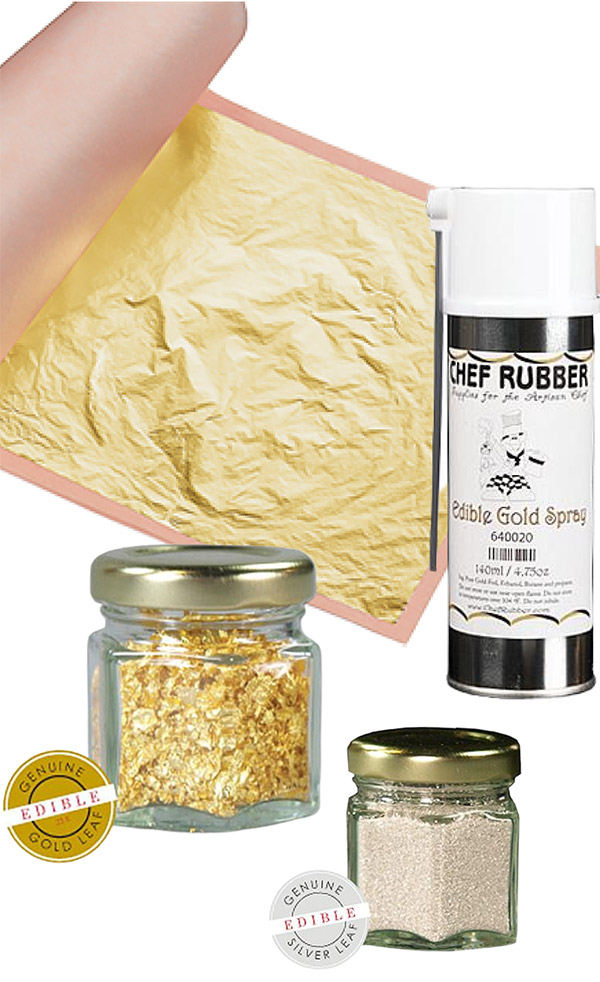 Edible 24k gold and silver: powder, leaf, glitter for food